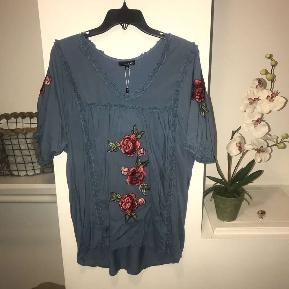 RXB BLUE FLORAL DETAIL SHIRT